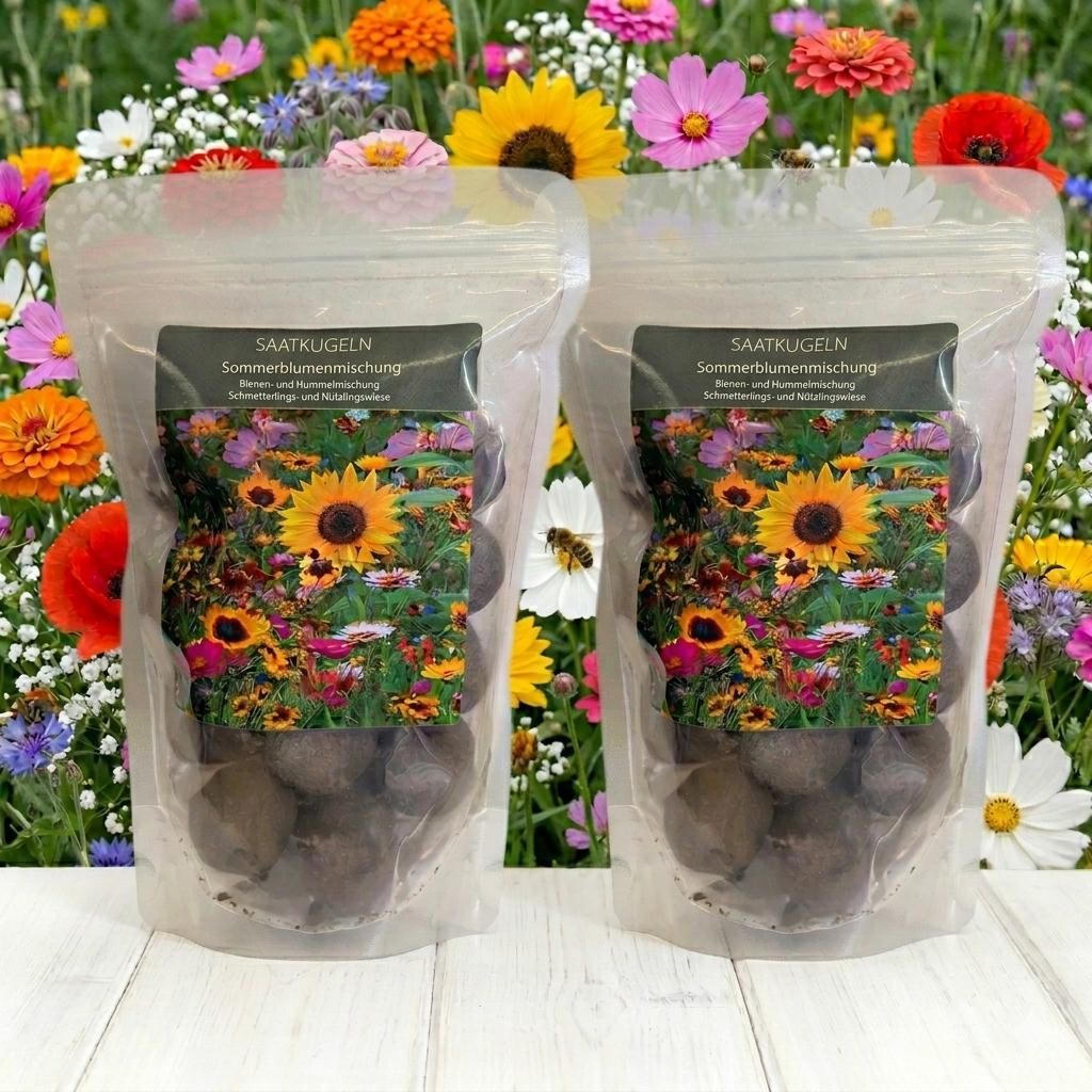 40 Stück Saatkugeln Sommerblumenmischung – Bienen- und Produktbild 