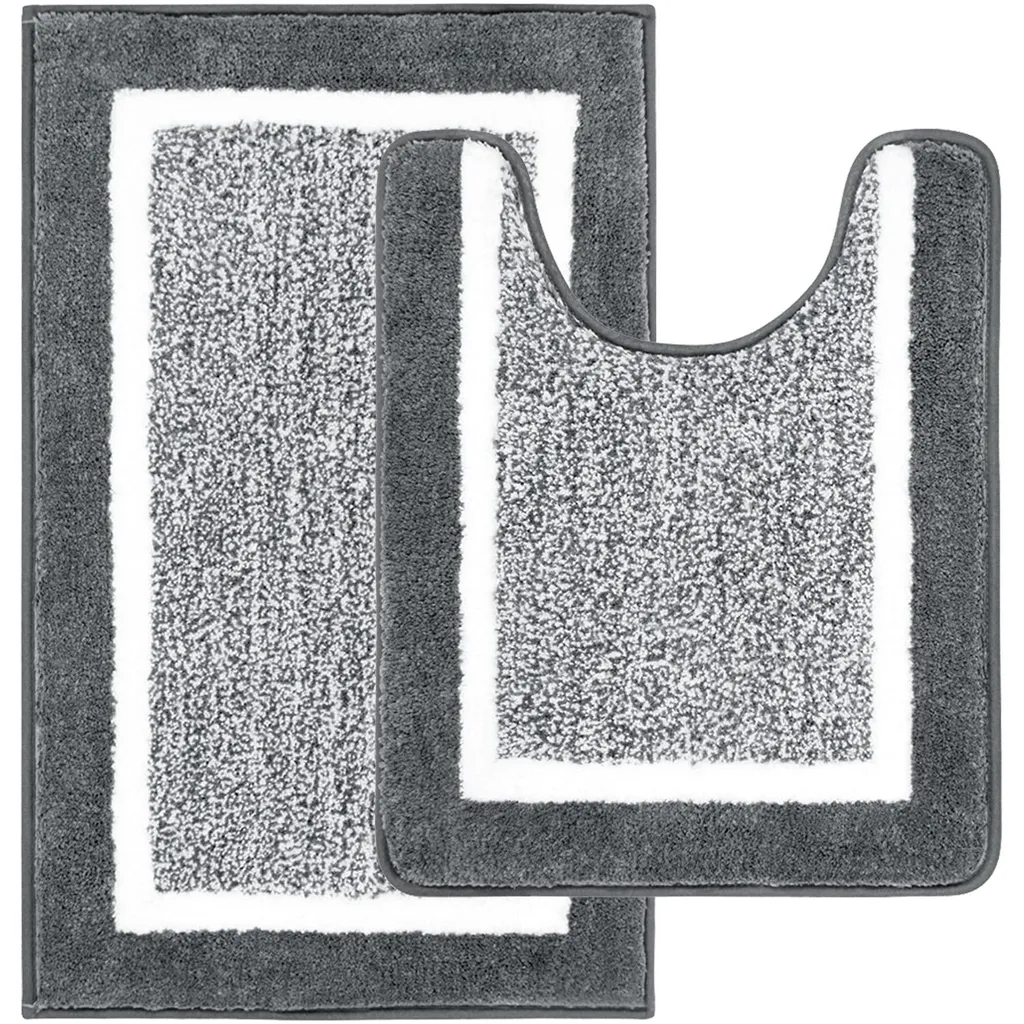 Lot de 2 tapis de bain gris foncé antidérapants et absorbants 50x80 cm