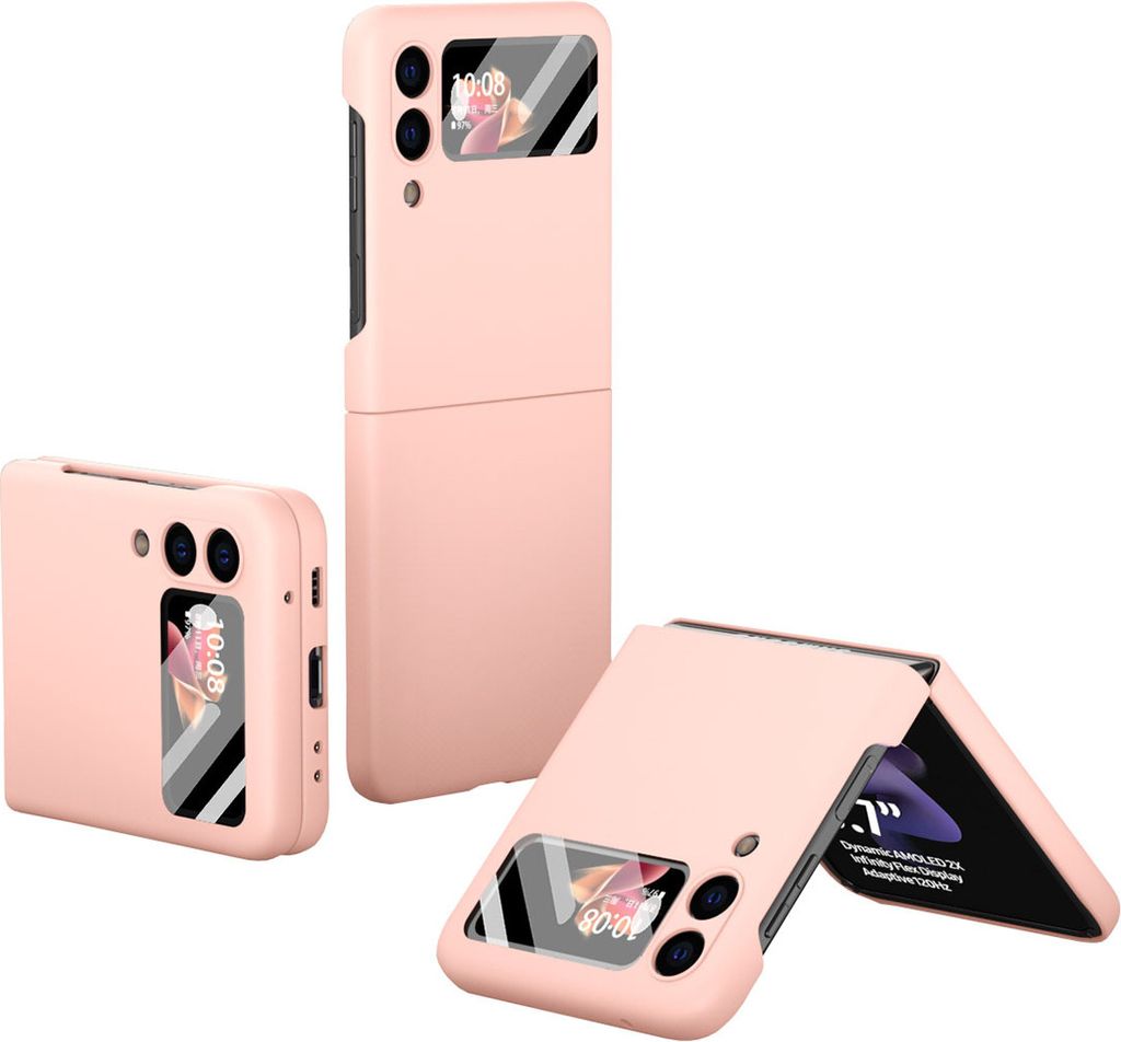 Galaxy Z Flip3 5G Hülle, Harte PC Slim mit Gehärtetem Glas Handyhülle Schutzhülle für Samsung Galaxy Z Flip 3 5G Rosa