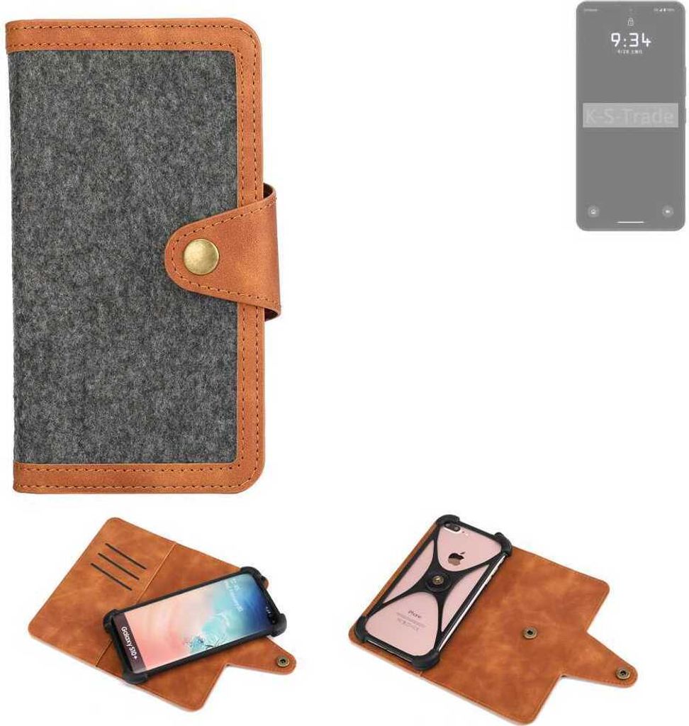 K-S-Trade Schutzhülle Handyhülle kompatibel mit Leica Leitz Phone 3 Filz Hülle Kunst-Leder dunkelgrau braun (1x)