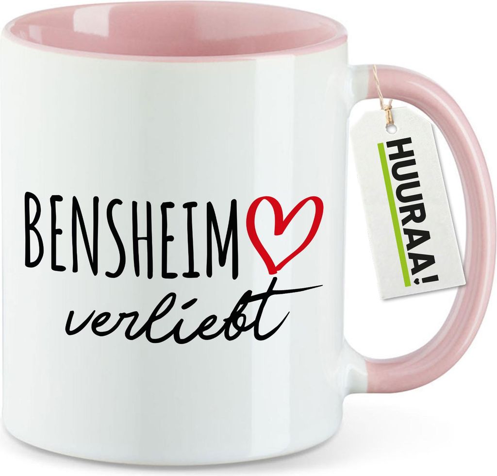 Huuraa Kaffeetasse Bensheim verliebt 330ml Rosa Keramik Kaffeebecher Geschenkidee