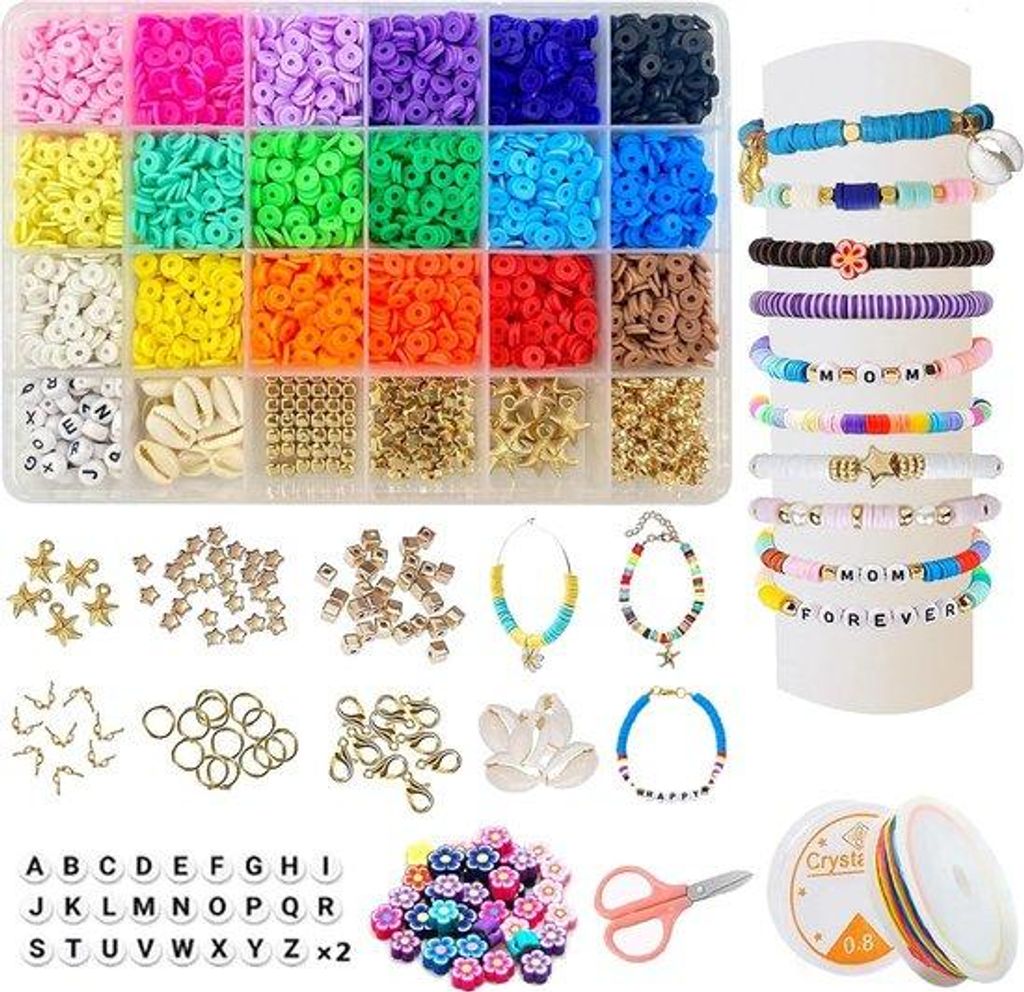 Schmuckbastelset 5000 Stück, 18 Farben, wasserdicht, verschiedene Formen, leichte Perlen