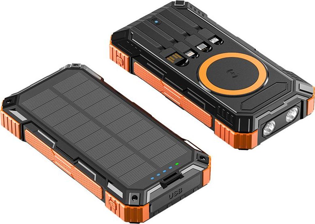 Solar Powerbank 26800mAh – Tragbarer Outdoor Akku, 15W Wireless, PD22.5W, Selbstkabel Ladegerät, LED, Dual-Taschenlampe