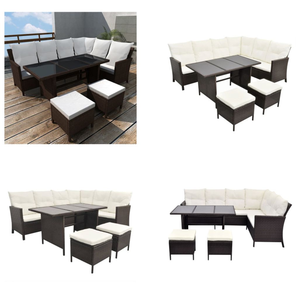 vidaXL 4 tlg. Garten Lounge Set mit Auflagen Poly Rattan Braun - Gartenmöbel - Gartensitzgruppe - Gartensitzgruppen - Gartensitzmöbel