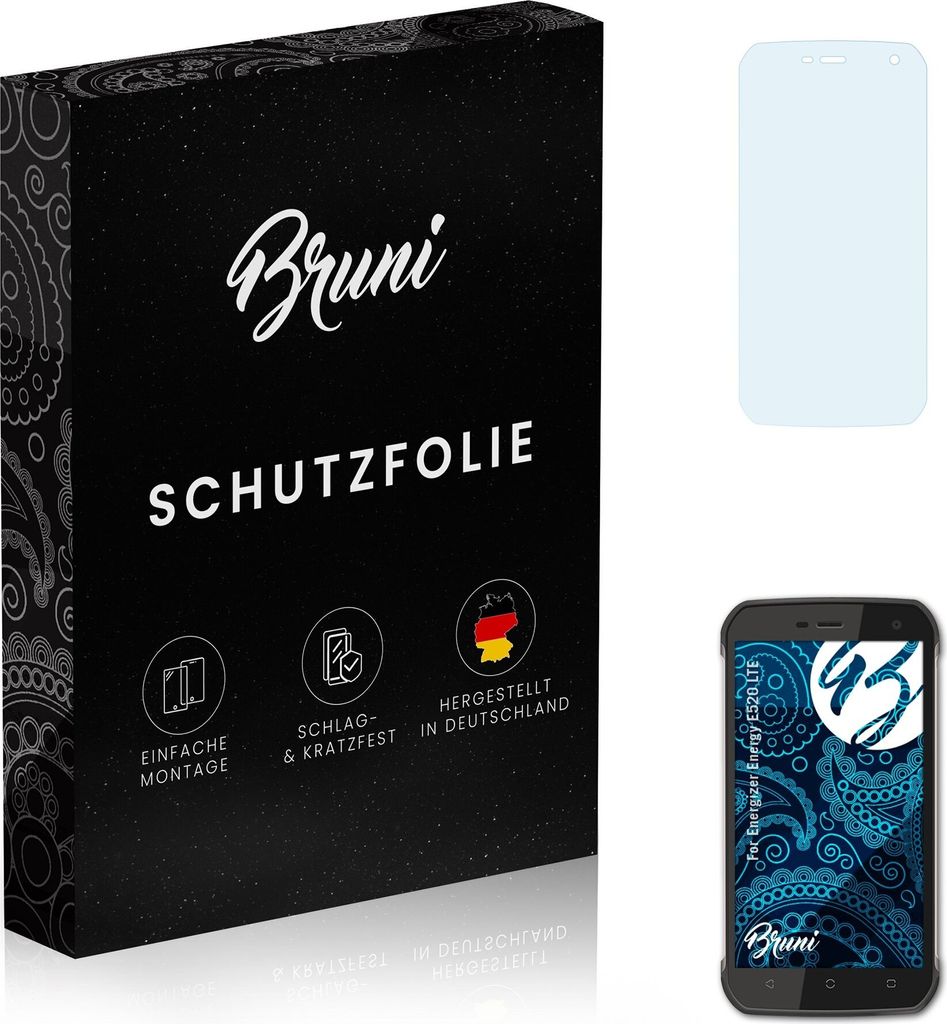 Bruni Basics-Clear 2x Schutzfolie kompatibel mit Energizer Energy E520 LTE Folie