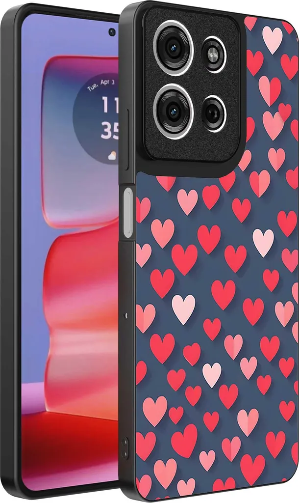 Custodia per Motorola Edge 50 Pro con stampa a cuore rosa e rosso - Custodia backcover in TPU con design a cuore rosa e rosso - Smartphonics