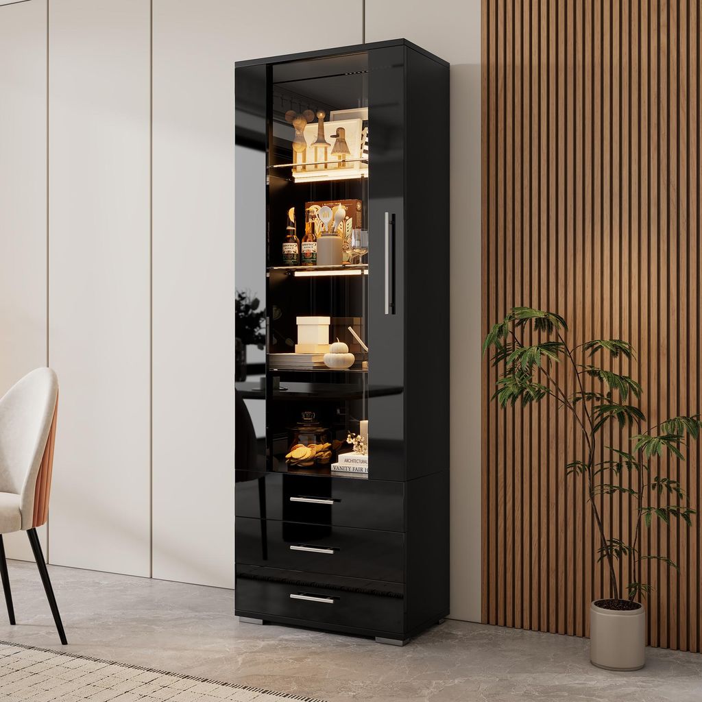 MODFU Hochglanz-Hochschrank ,Glasvitrine mit Produktbild 