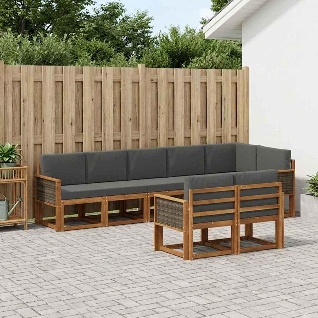 Möbel Outdoor-Sofagarnitur 8 pcs Natur und Anthrazit PolyesterGartensofas - Gartensofas c2232