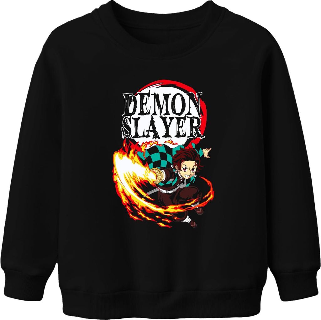 Demon Slayer Tanjiro Feuer Atem Kampf Anime Geschenk Shonen Uni Kinder Sweatshirt Pullover, Schwarz, 116
