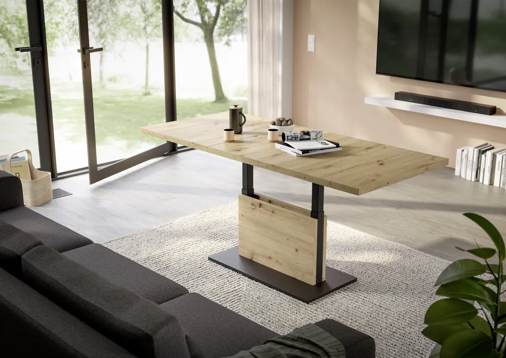 Table basse transformable en table à manger chêne et noir 160 cm