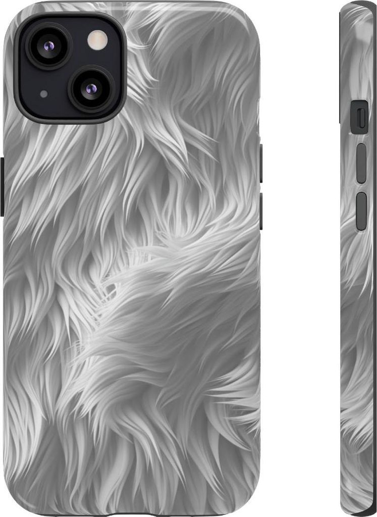 Glänzendes Design mit weißer Fellstruktur – Hülle Kompatibel mit iPhone 13