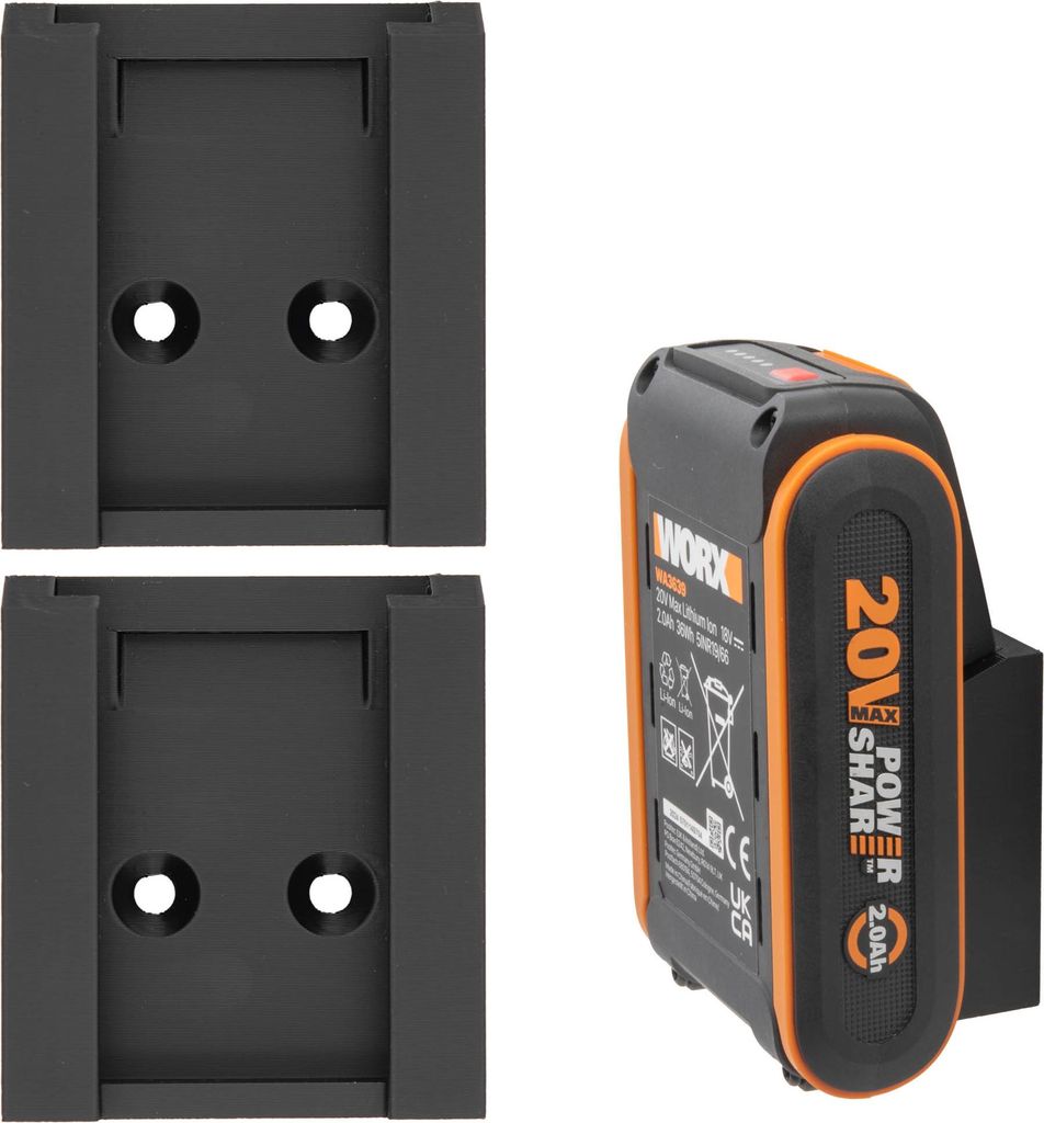 2x Akkuhalter für Worx Akku Wandhalter 20V Akkuwandhalter Wandhalterung Halter 20 V