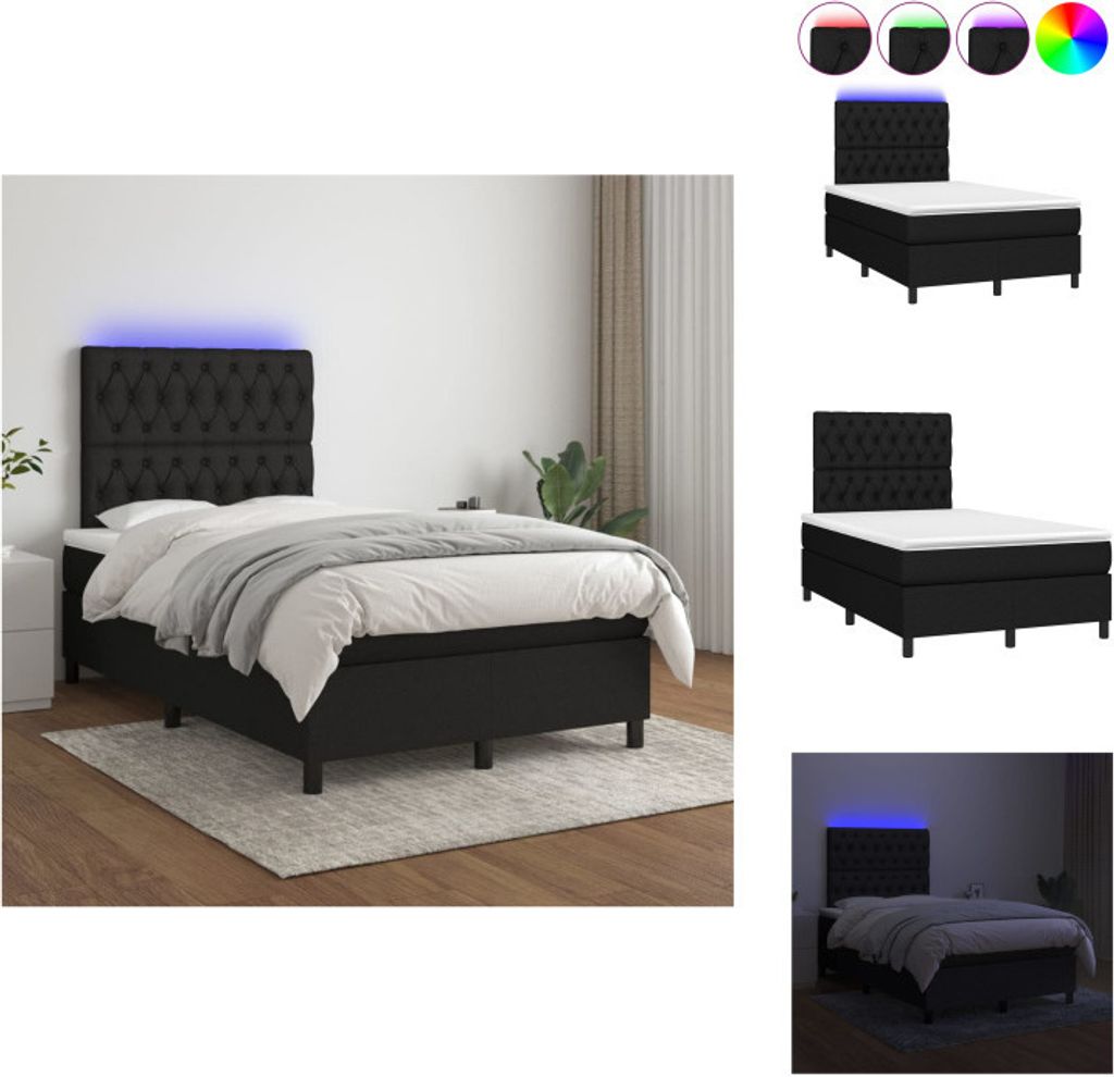 vidaXL Boxspringbett mit Matratze & LED Schwarz 120x200 cm Stoff - Betten & Bettgestelle