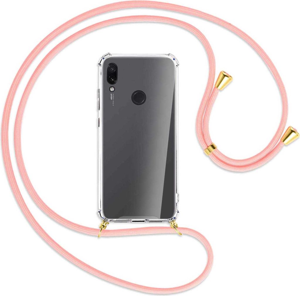 Handykette Backcover-Schutzhülle mit Band (Metall goldfarben) für Xiaomi Redmi Note 7 (Pro) - rosa