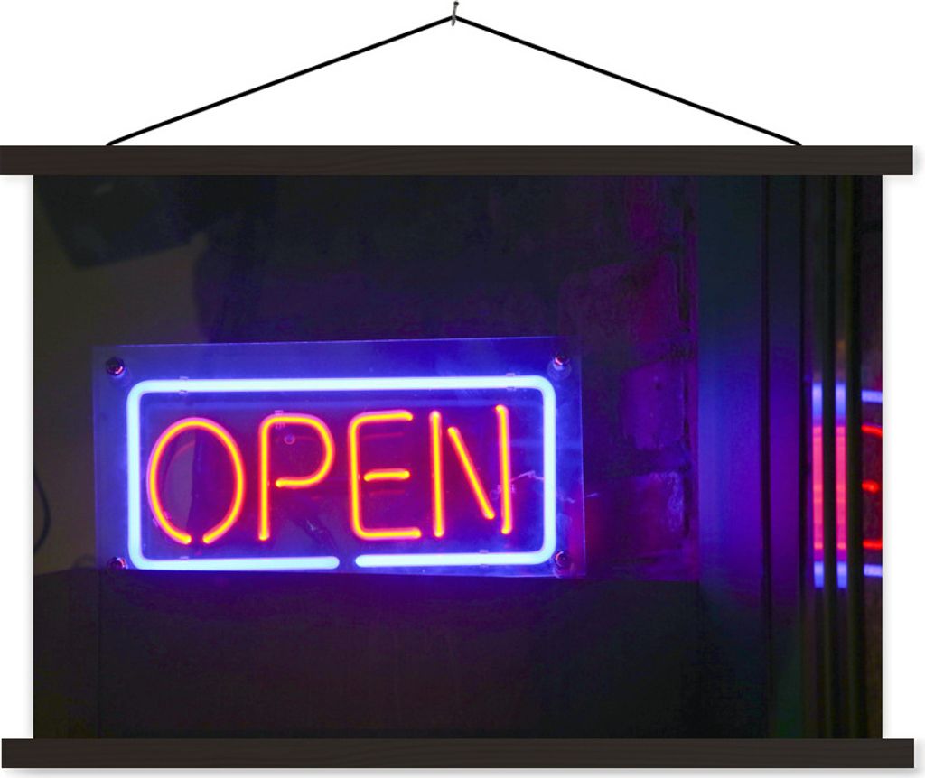 MuchoWow Textilposter Eine offene Tafel mit Neonfarben 60x40 cm mit schwarzem Rahmen - Hölzernes