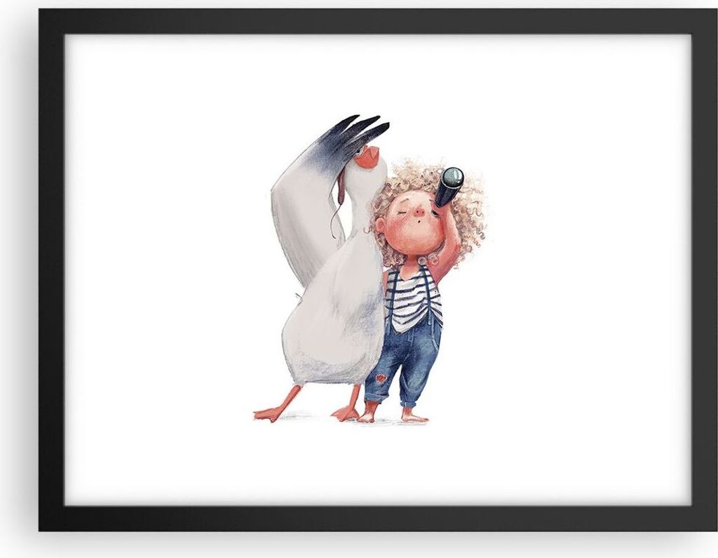 Gerahmtes Poster - Schwarzer Rahmen - Albatros Kind Bild - 40x30 cm - Wand Bild - Wanddeko - Wandbilder - Kunstposter - Wandposter - Bilderrahmen -...