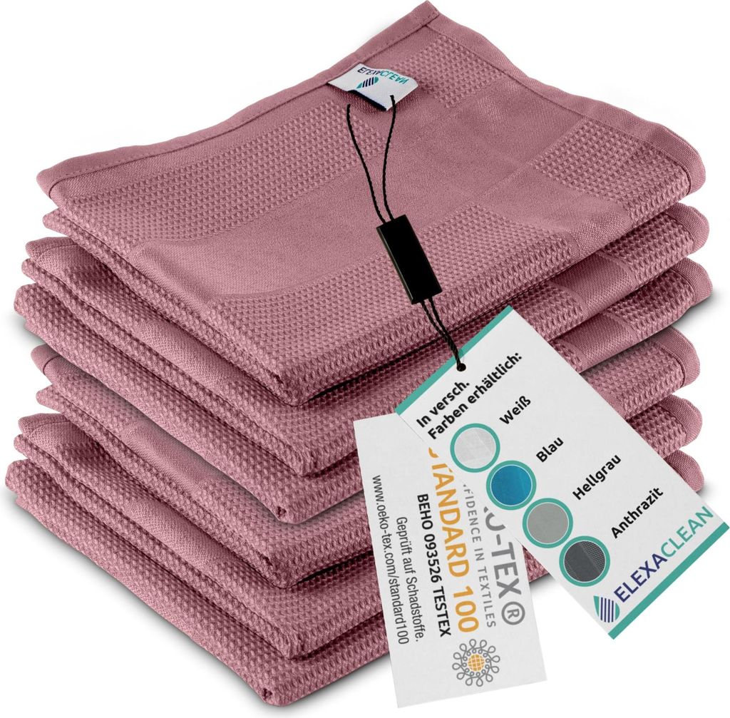 ELEXACLEAN Geschirrtücher Mikrofaser (6er Set, 68x42 cm, alt-rosa/rosé) saugstark, waschbar bis 60°C, Geschirrhandtücher, Handtücher Küche mo...
