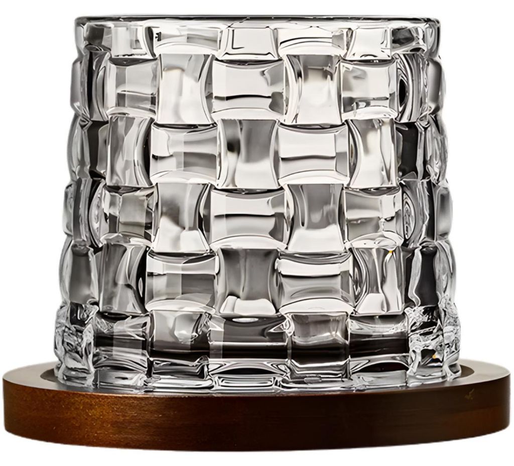 Elegantes Kristall-Whiskyglas 280ml mit Holzuntersetzer - Typ2 KP39963