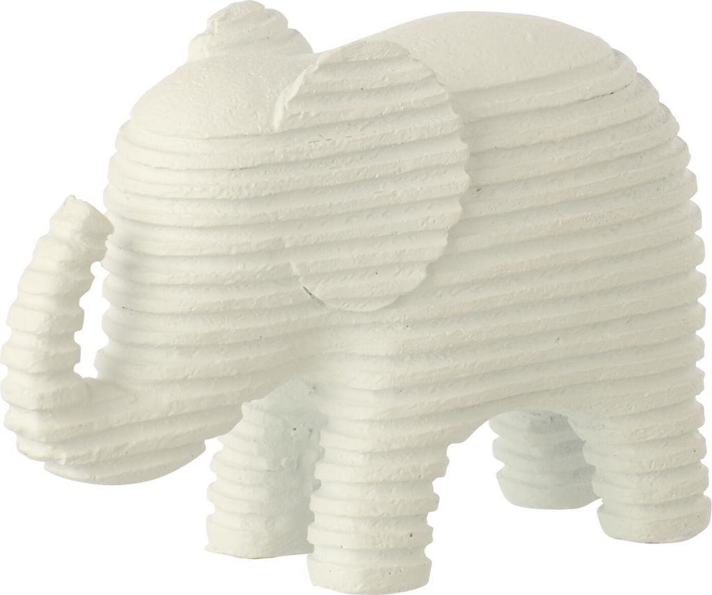 J-Line Elefant Gestreift Polyresin Weiß Small