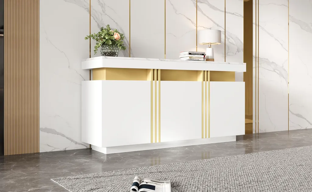 Buffet gain de place blanc 140cm pour optimiser les petits salons - 11