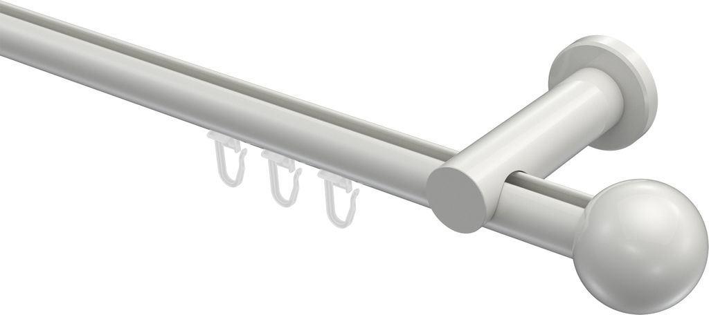 Interdeco Innenlaufstange / Gardinenstange mit Innenlauf Weiß, Typ Platon Luino (Kugel), 20 mm Ø 1-läufig, 240 cm