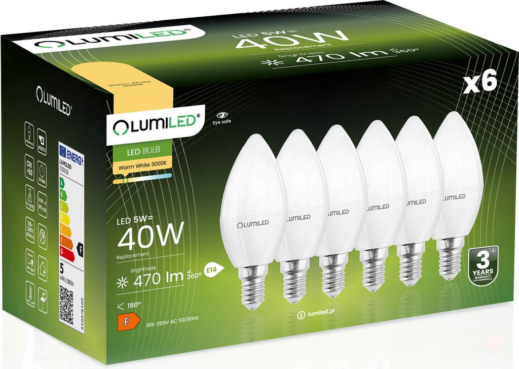 6x Żarówka LED E14 Świeczka B35 5W = 40W 470lm 3000K Ciepła Zdjęcie produktu 