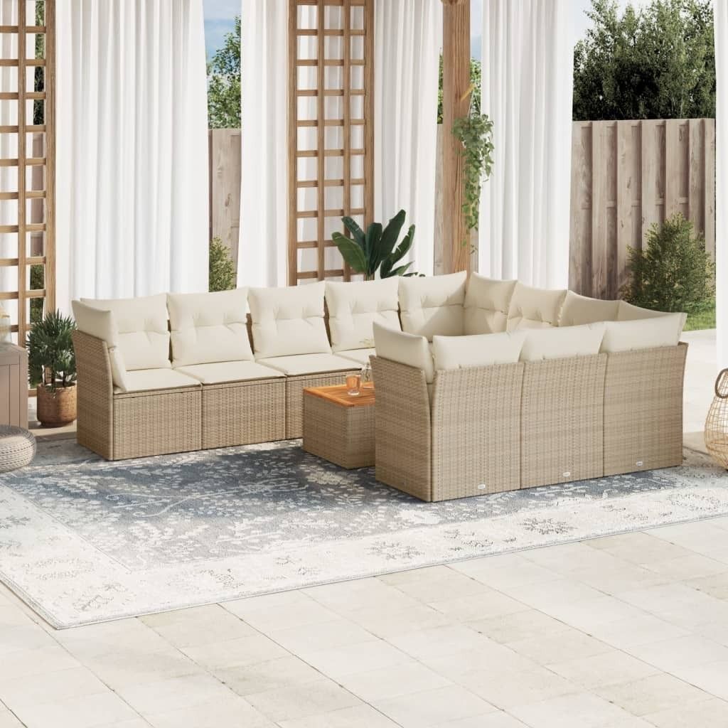 11-tlg. Garten-Sofagarnitur - mit Kissen Beige Poly Rattan - Gartenmöbelset 3256170