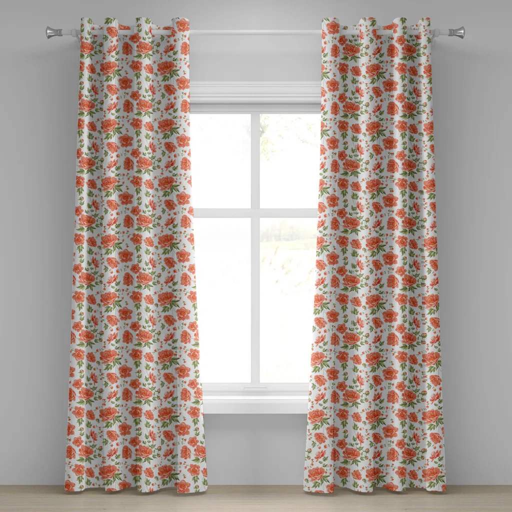 Rideau tamisant à fleurs pour décoration intérieure vintage vert et saumon