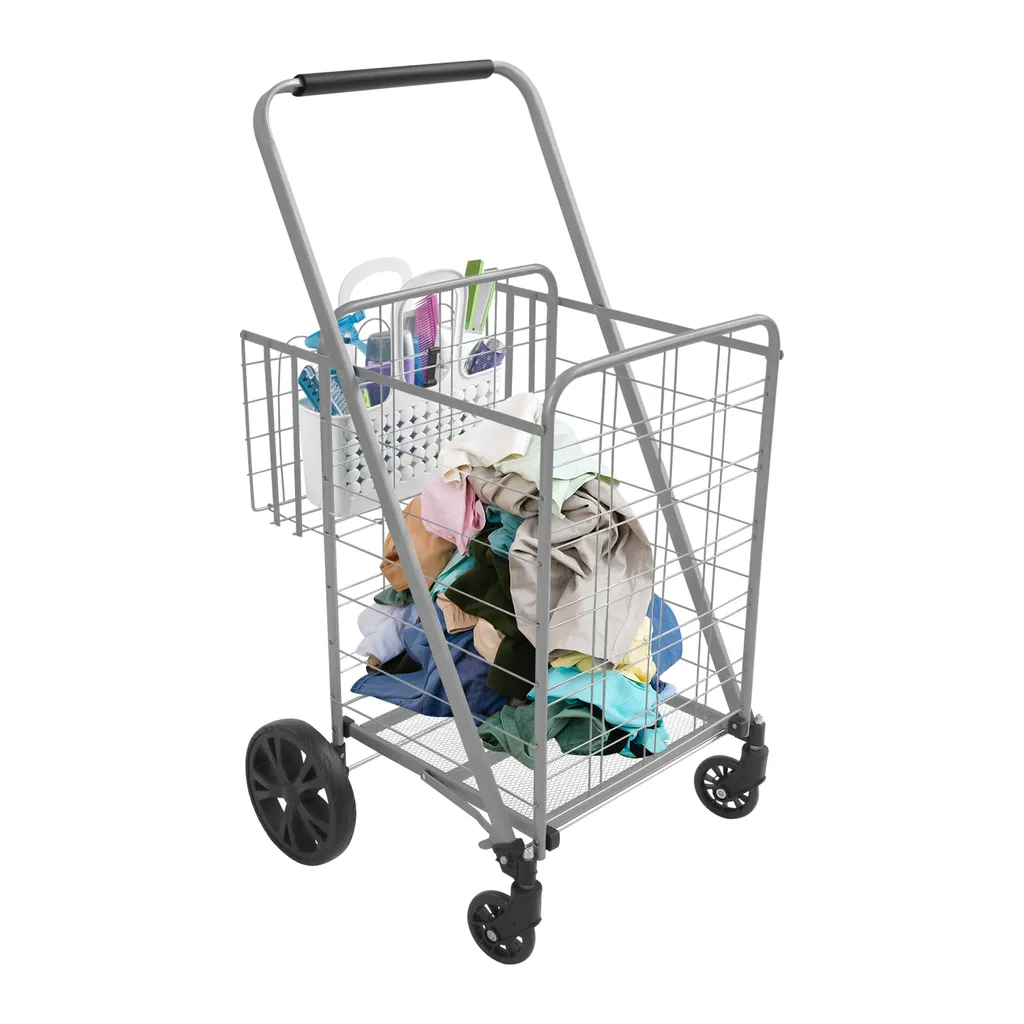 Poussette de marché double compartiment avec châssis argent renforcé