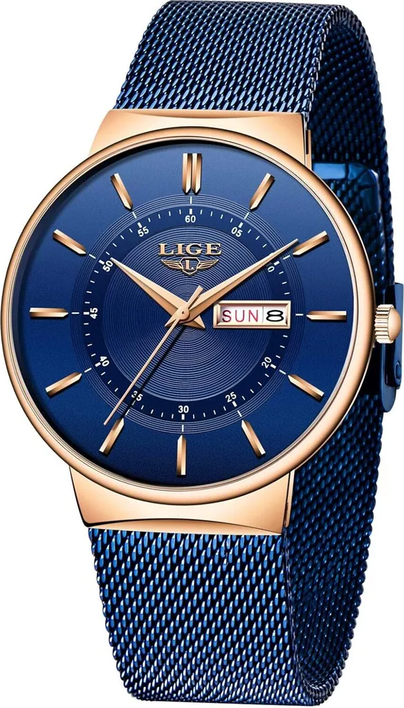 Orologio Business Uomo Nero Calendario Mesh Acciaio Inox al Quarzo
