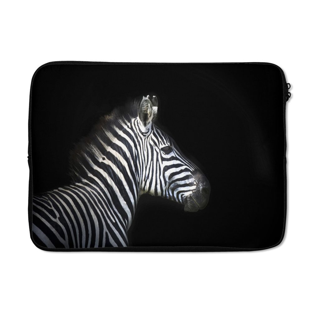 MuchoWow Laptop Hülle 14 ZollZebra von der Seite auf schwarzem Hintergrund Laptoptasche - Laptoptasche - Stoßsicher - Schutzhaube