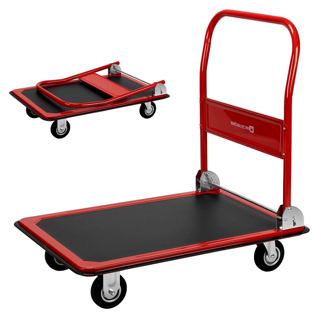 Plattformwagen mit 300 kg Traglast - Klappbarer Transportwagen - Rutschfeste Ladefläche - Vollgummirollen - Außenmaße 91 x 62 cm