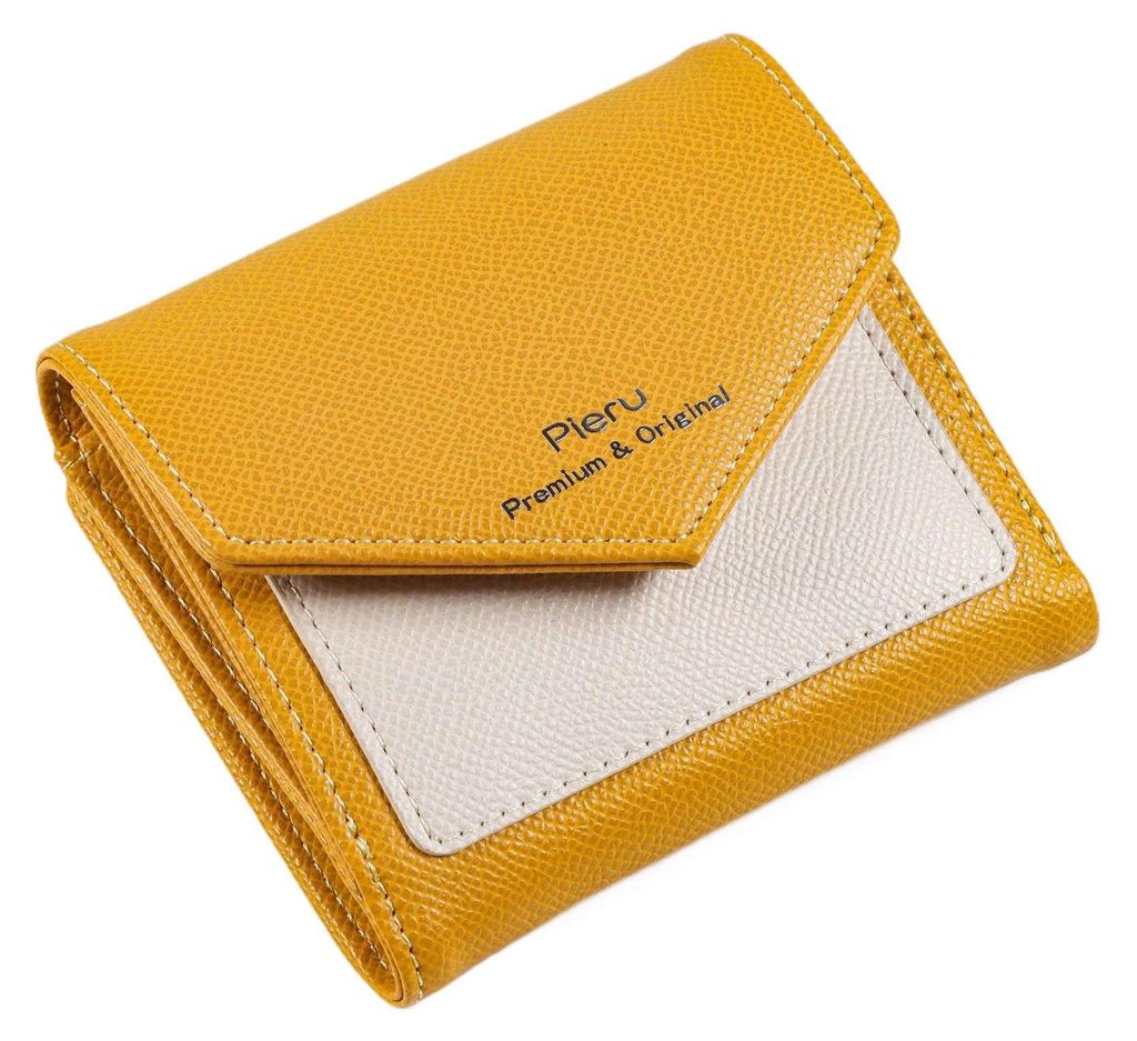 Damen Portemonnaie mit Münzfach in Kontrastfarbe – große, multifunktionale Wallet im Ins-Stil,Yellow