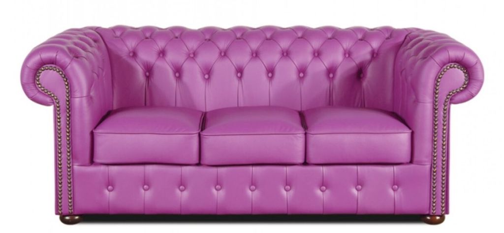 Casa Padrino Echtleder 3er Sofa Violett 200 x 90 x H. 78 cm - Luxus Chesterfield Möbel