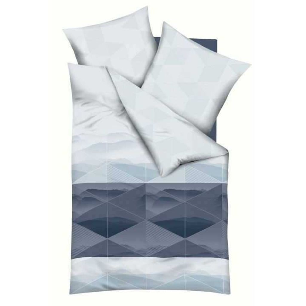 Kaeppel Mako-Satin Bettwäsche Perspective Wende Dreiecke 100% Baumwolle Reißverschluss Bettbezug Kissenbezug Bettgarnitur Bettzeug 155x220 cm Hel...