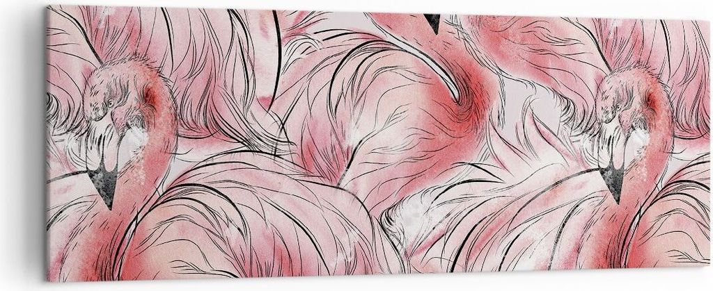 Bild auf Leinwand - Leinwandbild - Einteilig - Flamingo Pink Exotik - 140x50cm - Wand Bild - Wanddeko - Wandbilder - Leinwanddruck - Bilder - Wandd...