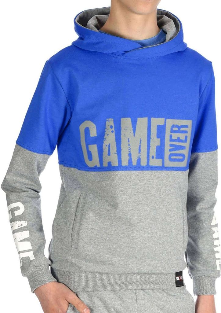 BEZLIT Jungen Kapuzen Pullover & GAME OVER Aufdruck Blau Grau 128