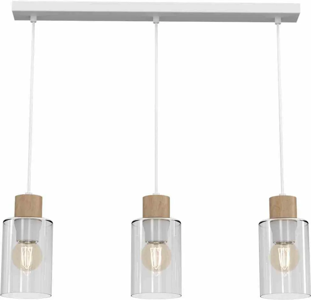Suspension bois clair et blanc 3 lampes MADERA pour salon moderne