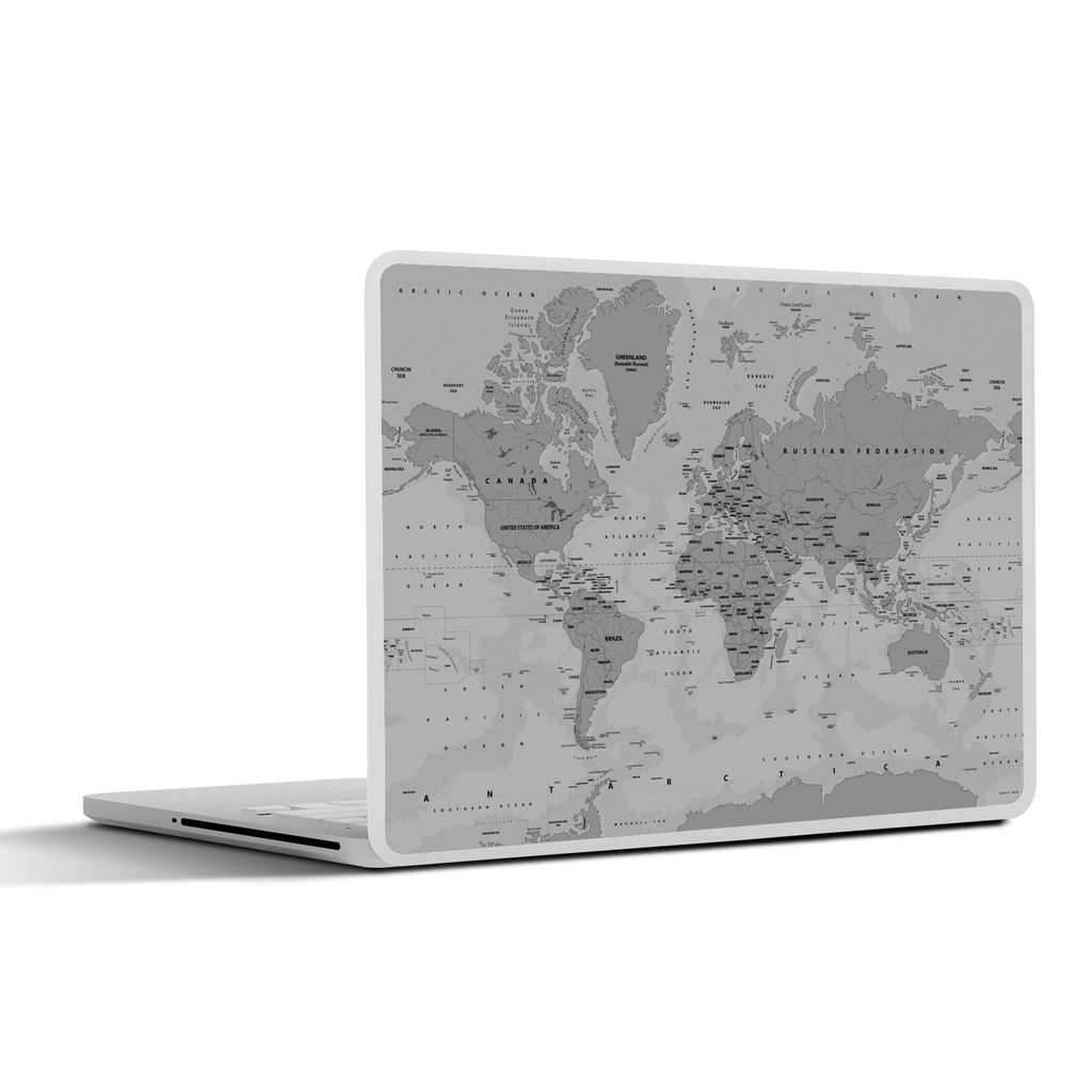 MuchoWow Laptop Aufkleber Sticker Cover Abstrakte Weltkarte mit Schatten - schwarz und weiß 30x22 cm - Laptop-Sticker