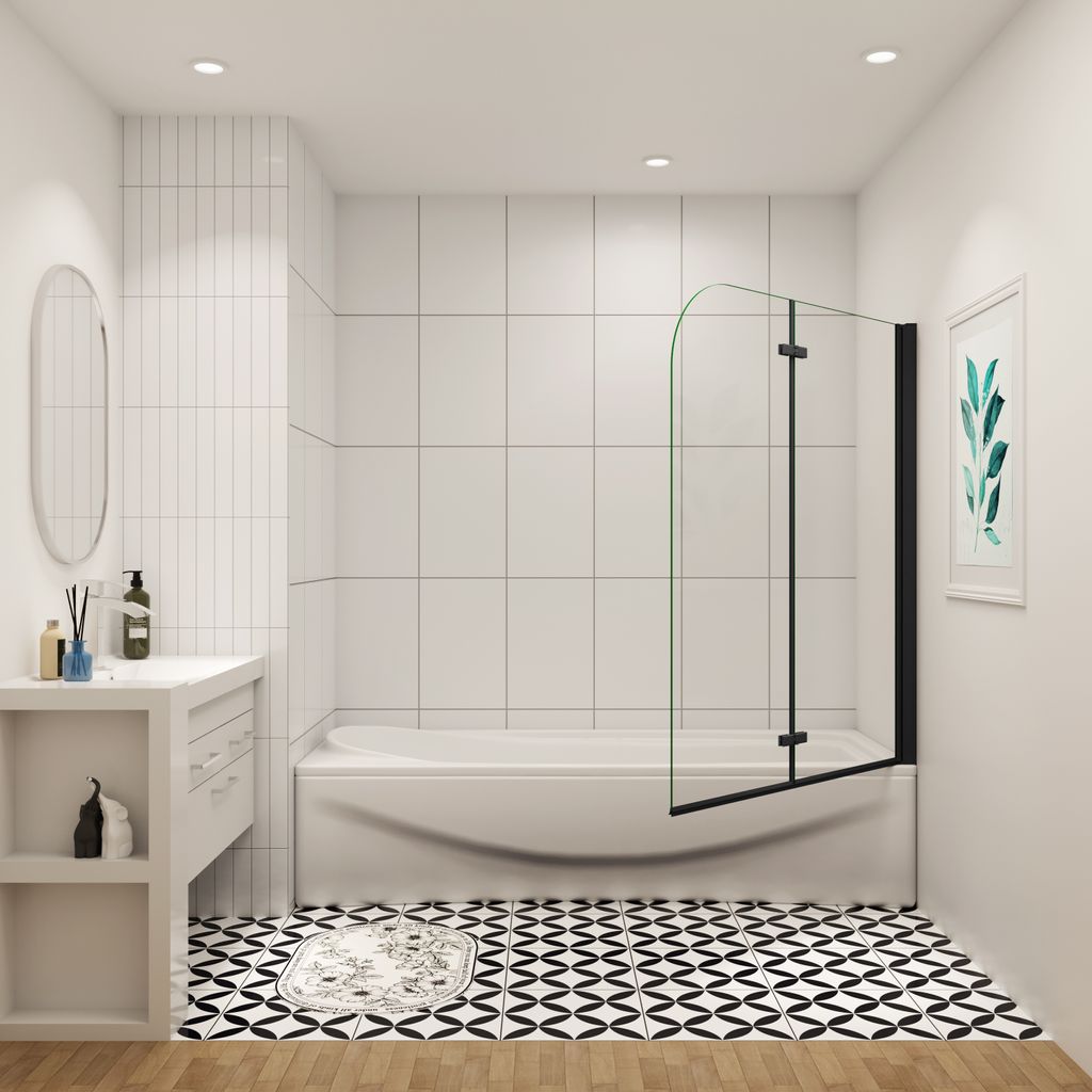 120x140cm Badewannenaufsatz Schwarz 2-teilig für Badewanne ESG NANO Glas Duschwand Duschabtrennung