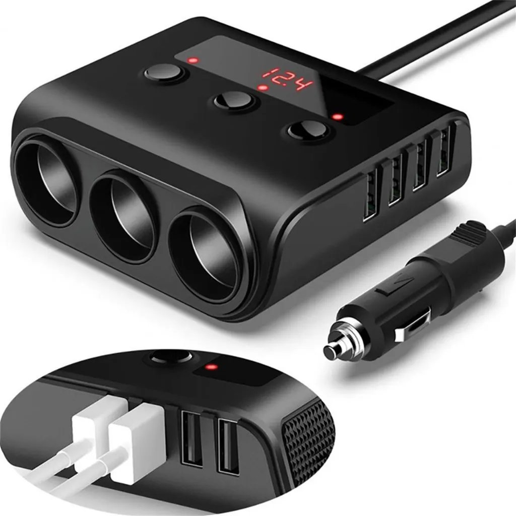 Sdoppiatore Accendisigari Auto 120W: 3 Prese e 4 USB con Voltmetro LED - 4