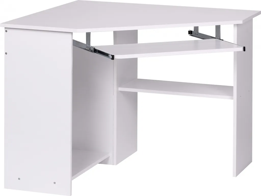 Bureau d'angle pour télétravail blanc Roman : poste informatique complet