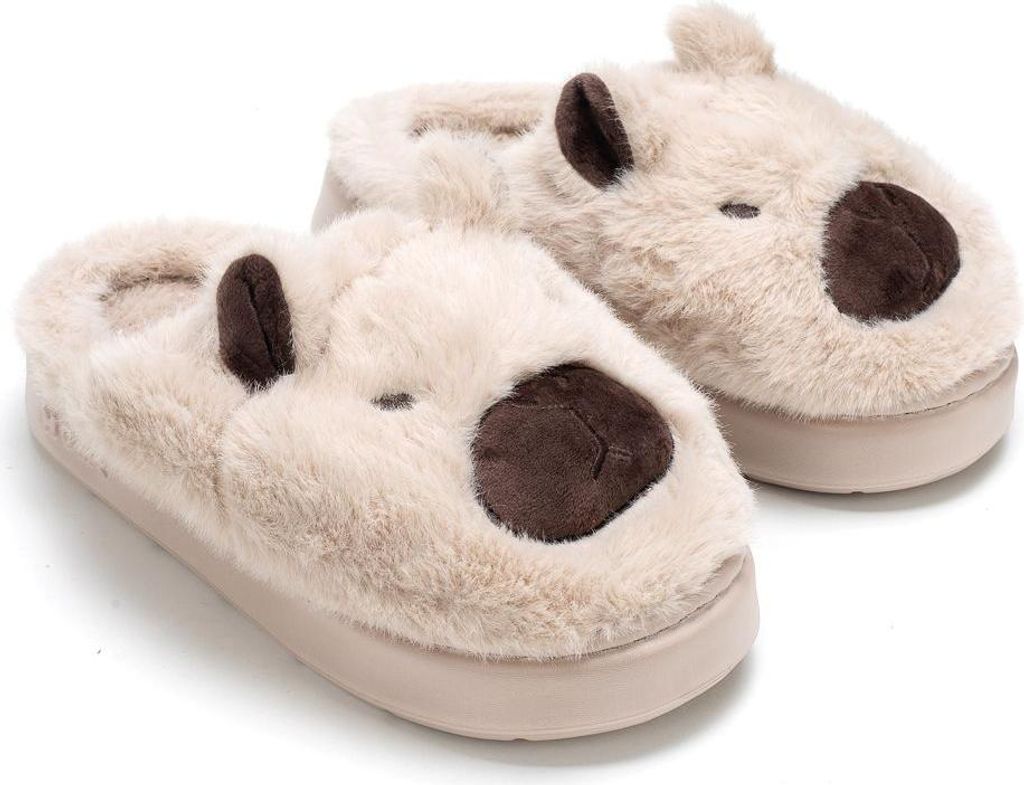 Damen Gefüttert Hausschuhe Isoliert Slippers Schlappen Capybara Khaki Gr.36/37