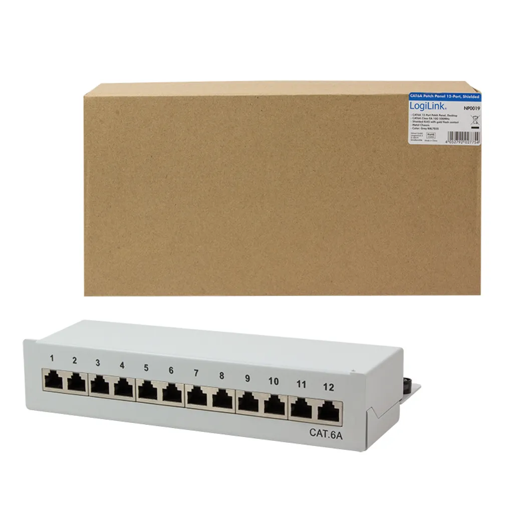 Patch Panel Cat 6A Blindé 12 Ports Haute Densité pour Boîtier Réseau