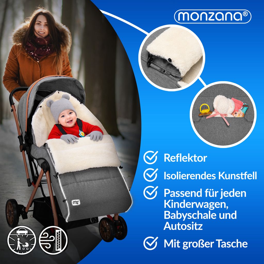 MONZANA® Footmuff pro kočárek dítě zima s reflexními prvky Obrázek produktu 2