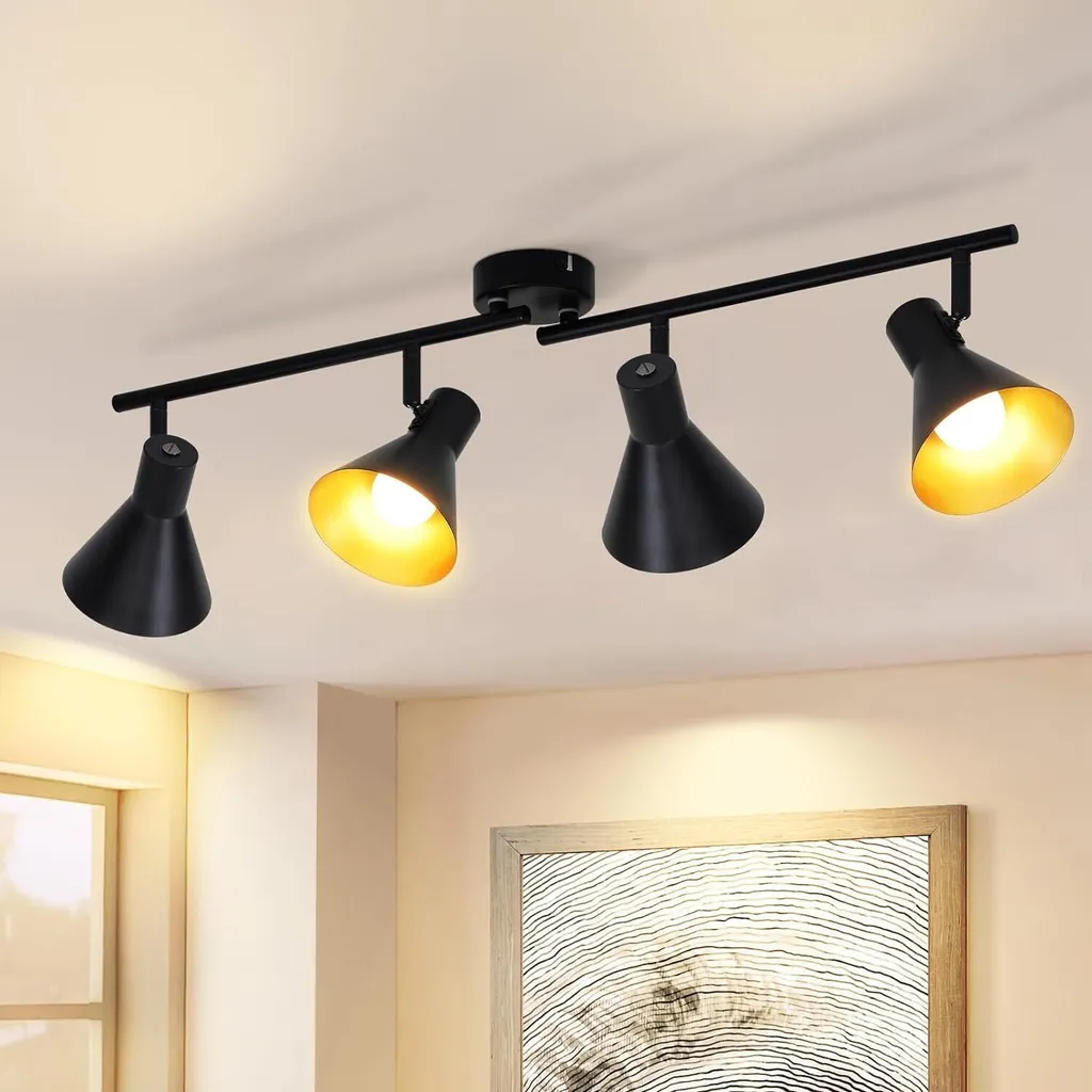 Plafoniera ZMH 4 Fiamme Nero: Faretto Industriale Vintage E14 per Interni