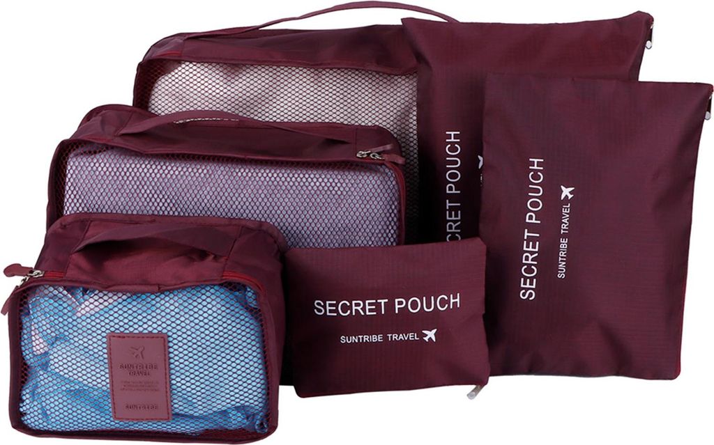 6Pcs/Set Aufbewahrungstasche Kleidung Sortieren Tasche Gepäck Koffer Packen Veranstalter für TravellingWine Red
