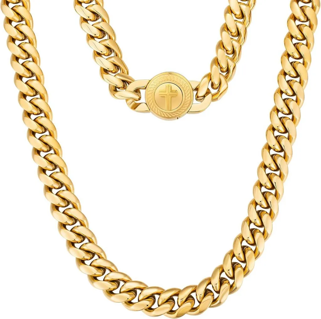 Gourmette de Cou Or 18K Tête de Lion pour Homme - Maille Panzer de 51 cm
