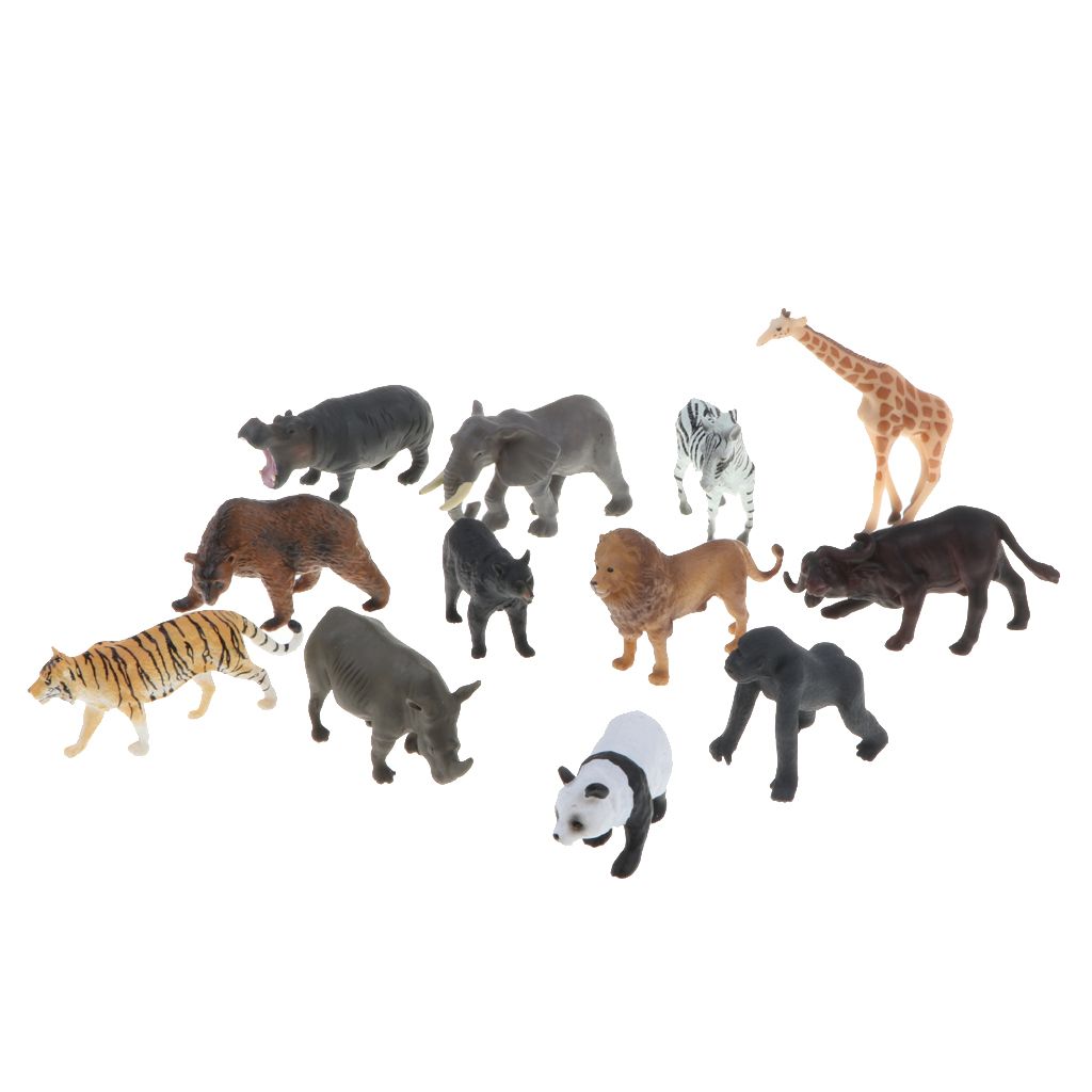 5-8,5cm 12x Dschungel/Safari/Wild-Tiere 3D Kinder/Spielzeug-Set aus Kunstharz H 