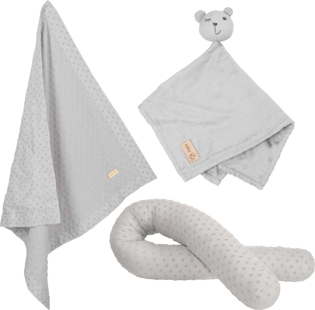 roba organic Geschenkset 'Lil Planet' silbergrau, -Bettschlange, -Babydecke & -Schmusetuch, GOTS